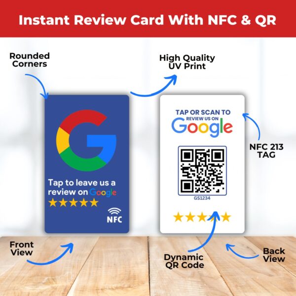 tinydabba Review NFC Card Blue With Stand| Along with QR Code | Boost Business Reviews with Tap or Scan | Pre-Configured PVC Card | Works with any NFC-Enabled Smartphone | With Dashboard - Image 4