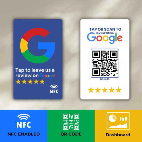 tinydabba Review NFC Card Blue With Stand| Along with QR Code | Boost Business Reviews with Tap or Scan | Pre-Configured PVC Card | Works with any NFC-Enabled Smartphone | With Dashboard - Image 5